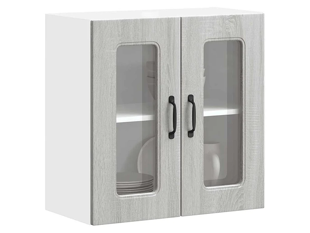 Armoire murale de cuisine avec porte vitrée "Kalmar" Bois d'ingénierie gris Sonoma