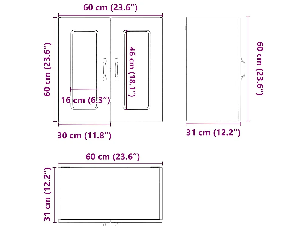 Armoire murale de cuisine avec porte vitrée "Kalmar" Bois d'ingénierie gris Sonoma