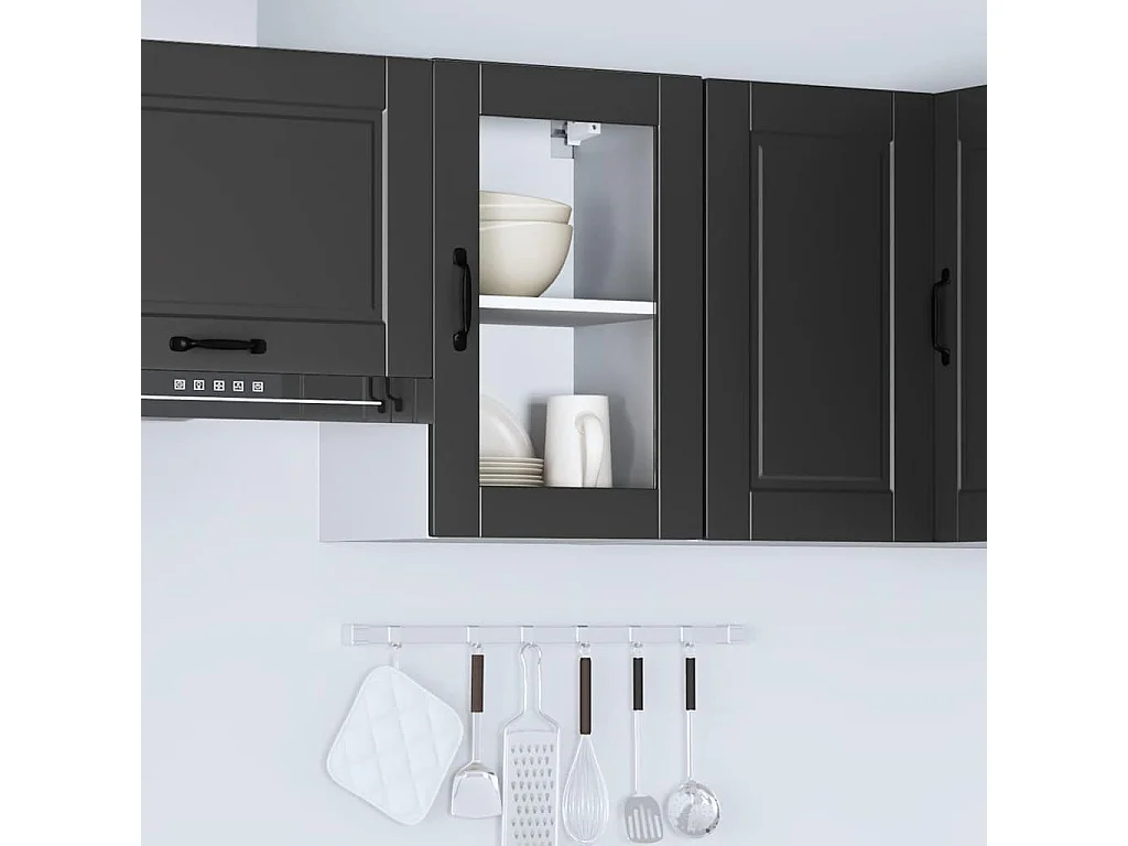 Armoire murale de cuisine avec porte en verre Porto noir