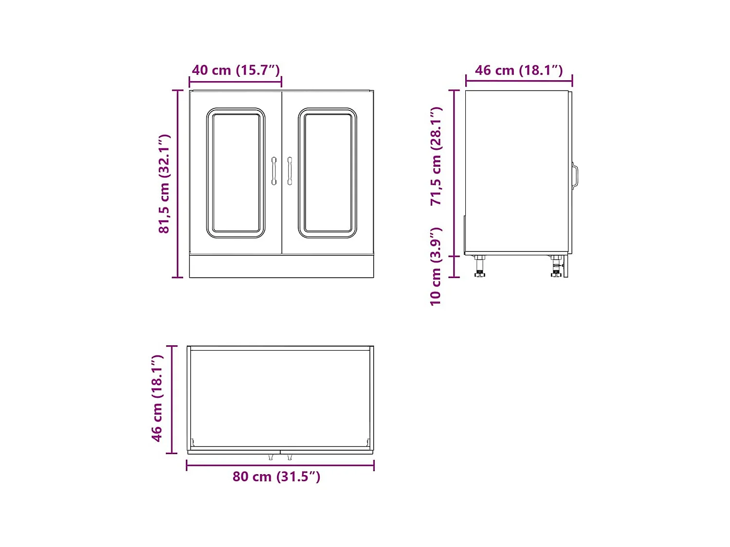 Meuble bas pour évier Kalmar blanc brillant 80x46x81,5 cm