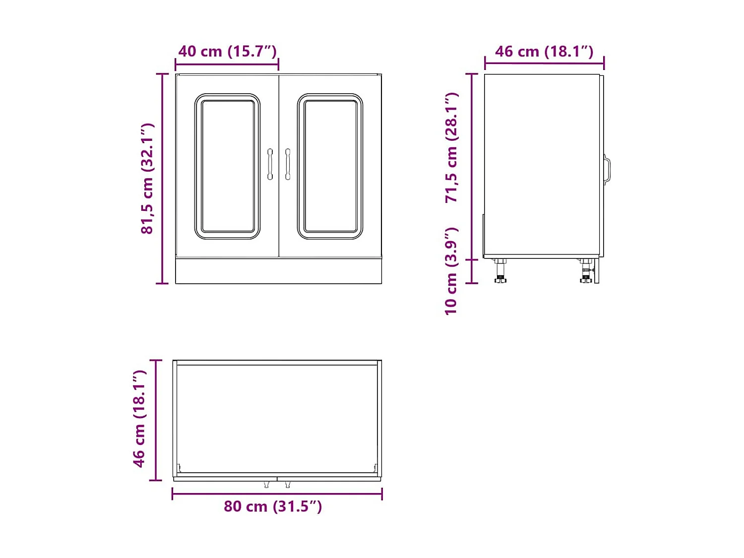 Mobile base lavello Kalmar Bianco Lucido 80x46x81,5 cm