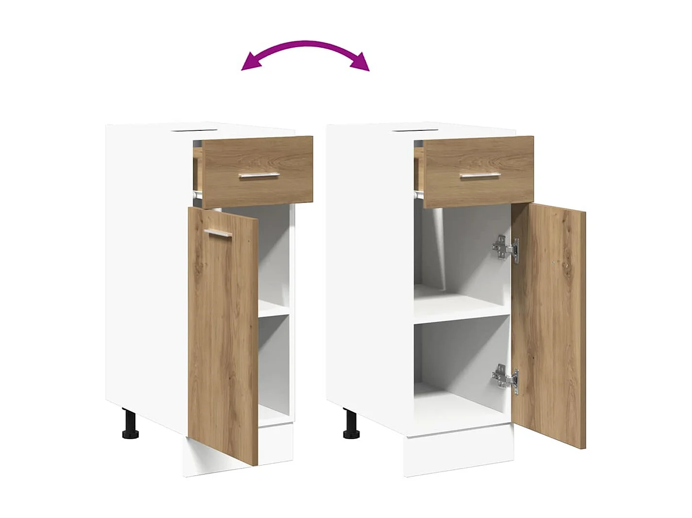 Mueble bajo con cajón "Lyon" de roble artesanal, 30 x 46 x 81,5 cm, madera de ingeniería,