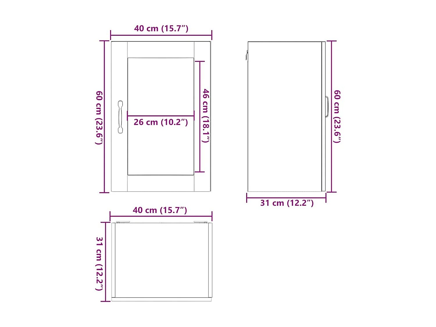 Armoire murale de cuisine avec porte en verre Porto gris béton