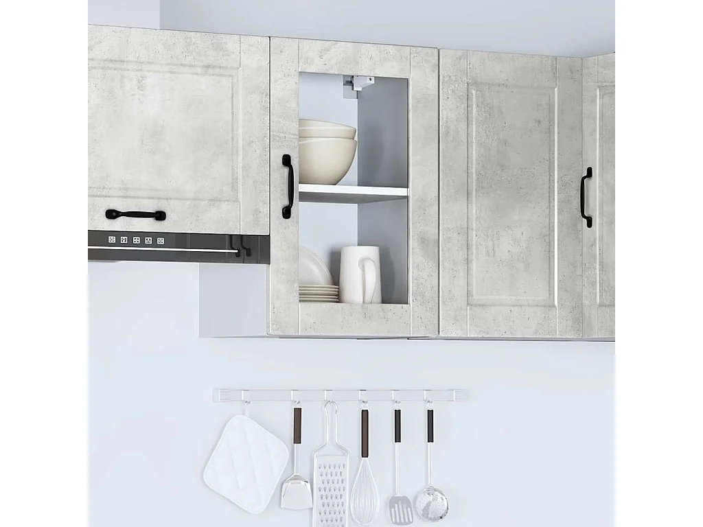 Armoire murale de cuisine avec porte en verre Porto gris béton
