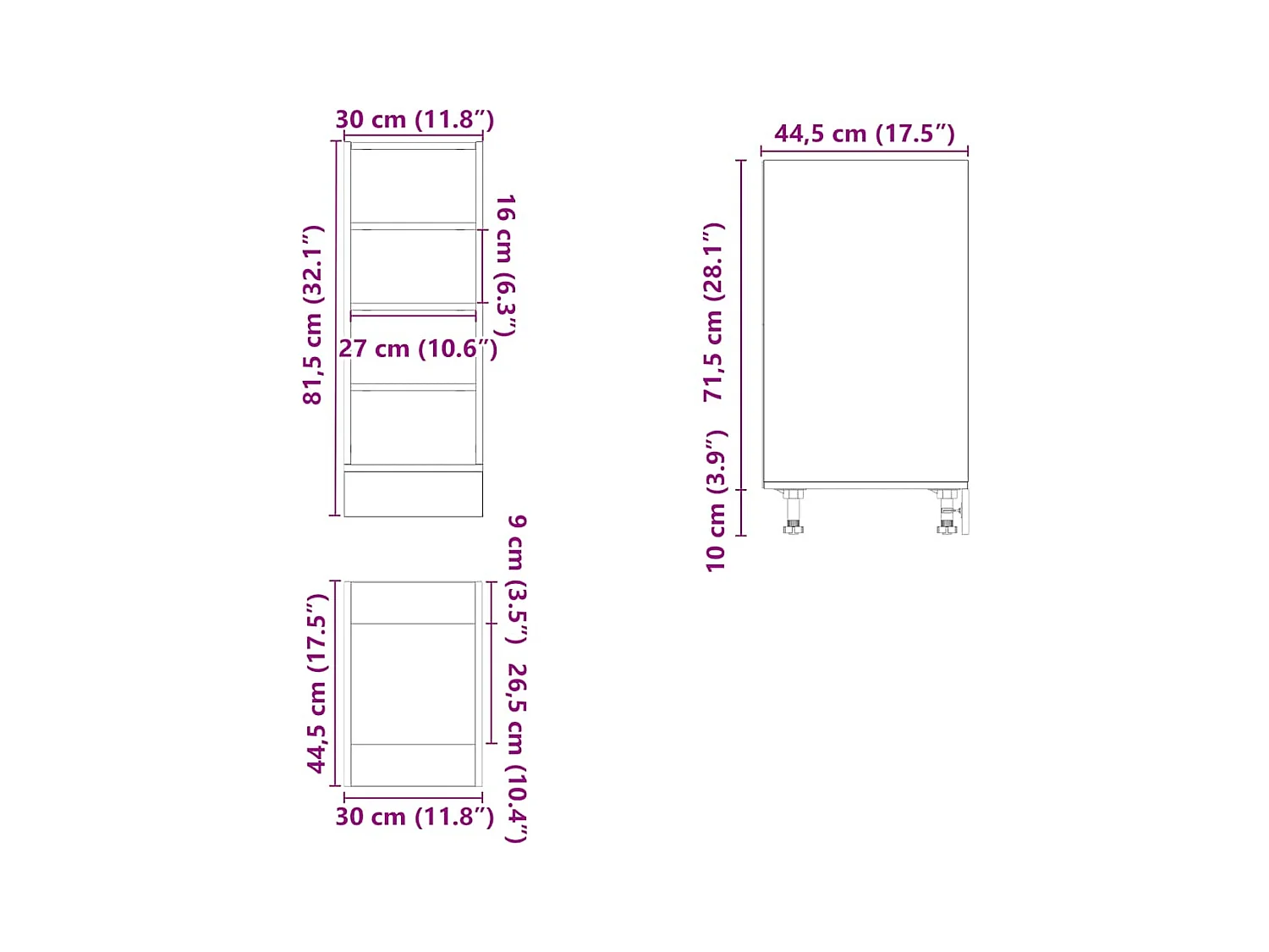 Unterschrank Riga Schwarz 30x44,5x81,5 cm Holzwerkstoff