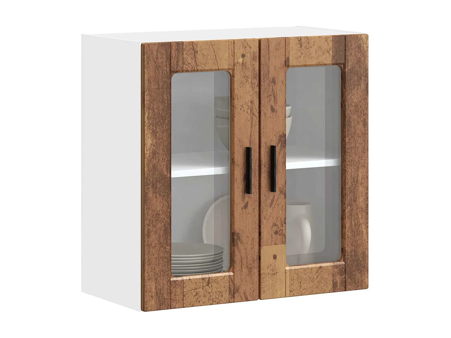Armoire murale de cuisine avec porte en verre Porto vieux bois