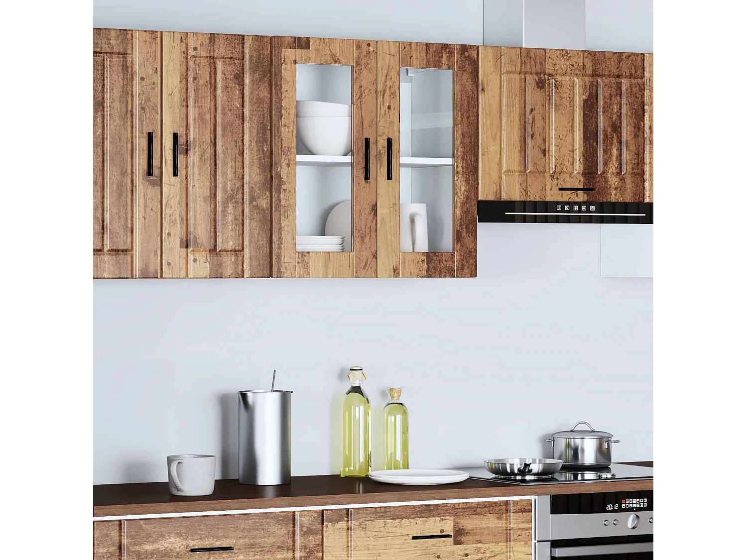Armoire murale de cuisine avec porte en verre Porto vieux bois