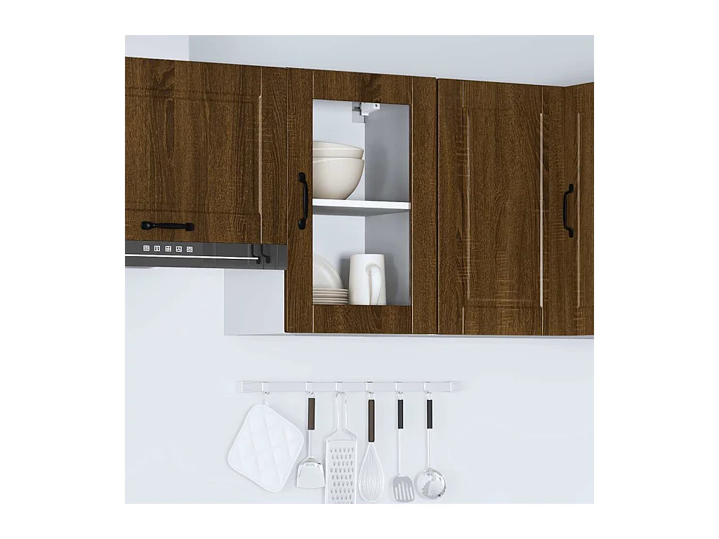 Armoire murale de cuisine et porte en verre Porto chêne marron