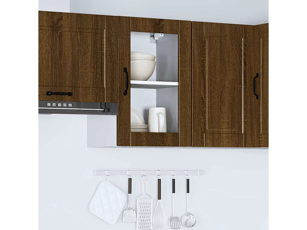 Küchen-Hängeschrank mit Glastür Porto Braun Eichen-Optik
