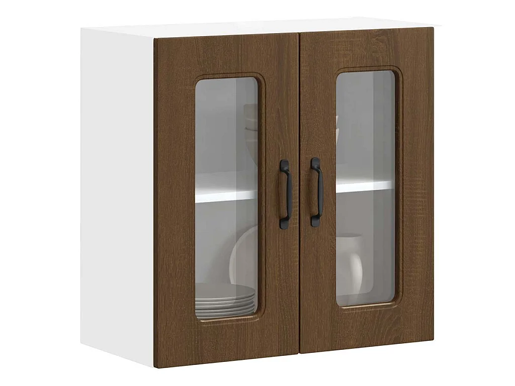Armoire murale de cuisine et porte en verre Kalmar chêne marron