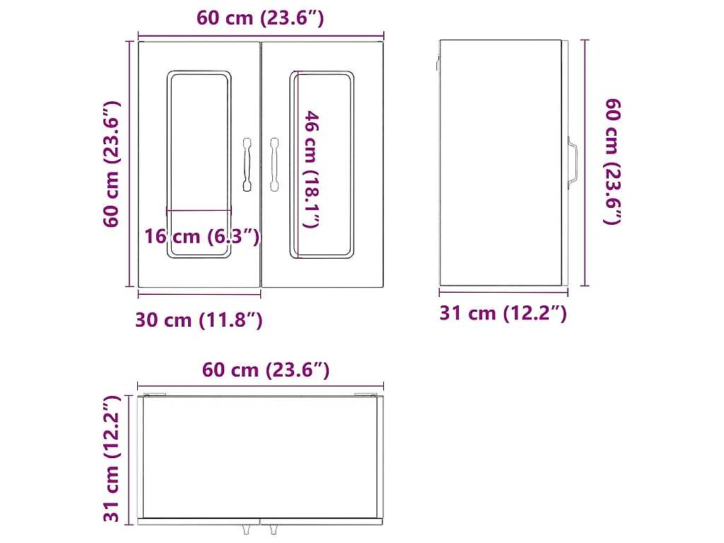 Armoire murale de cuisine et porte en verre Kalmar chêne marron