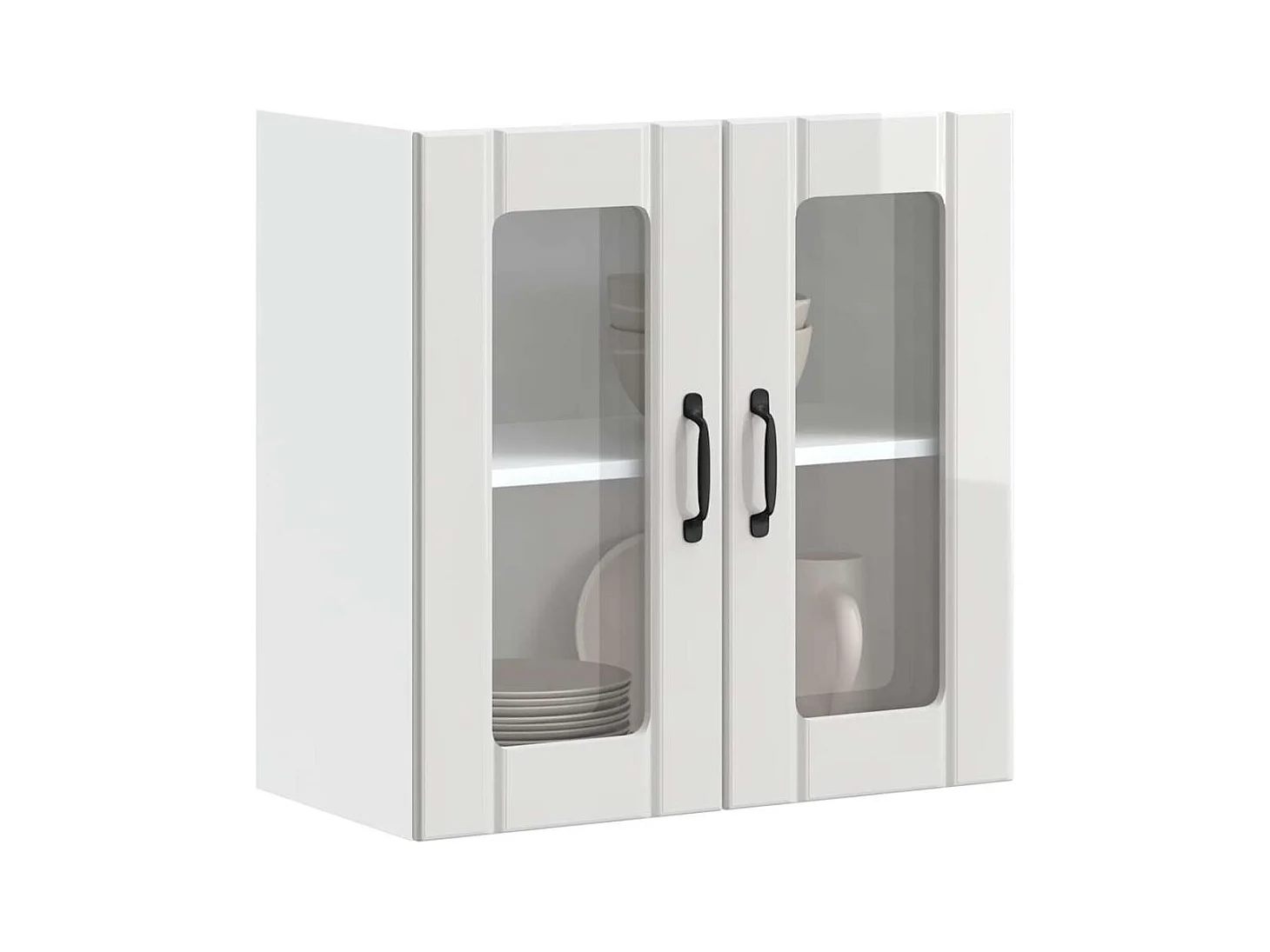 Armoire murale de cuisine avec porte vitrée "Lucca" Bois d'ingénierie blanc brillant