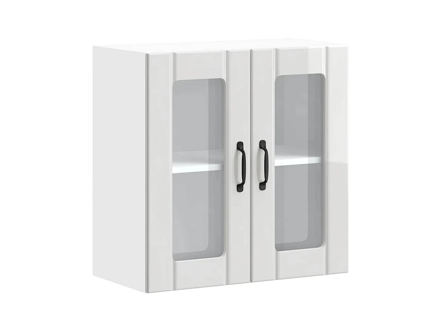 Armoire murale de cuisine avec porte vitrée "Lucca" Bois d'ingénierie blanc brillant