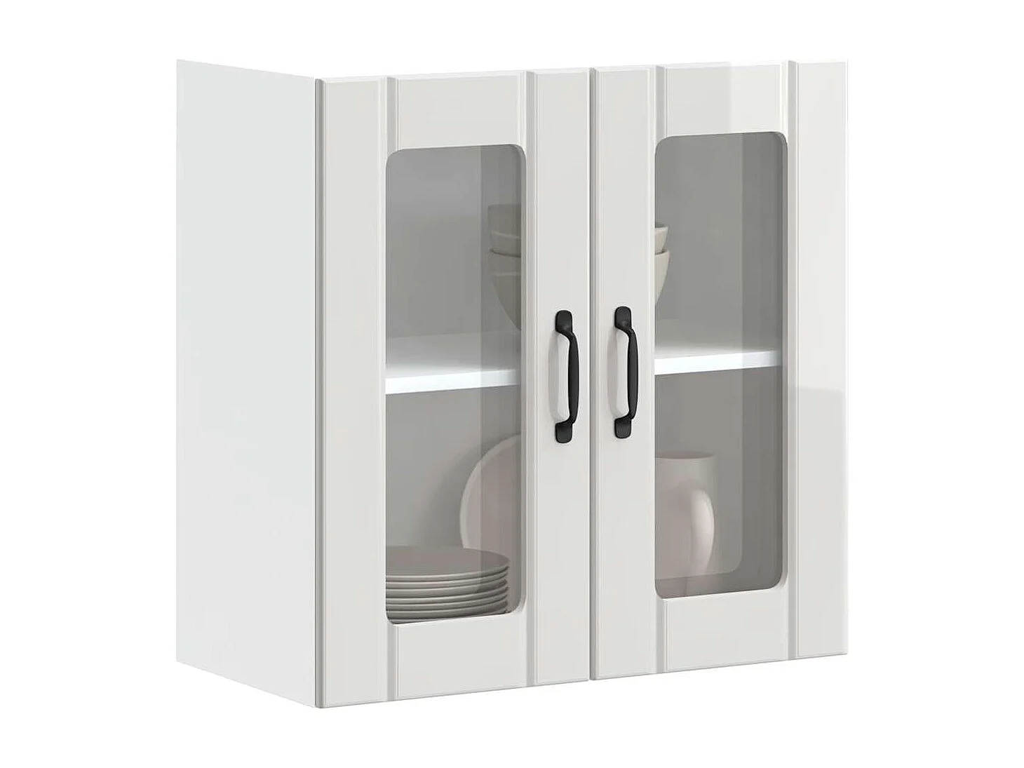 Armoire murale de cuisine avec porte vitrée "Lucca" Bois d'ingénierie blanc brillant