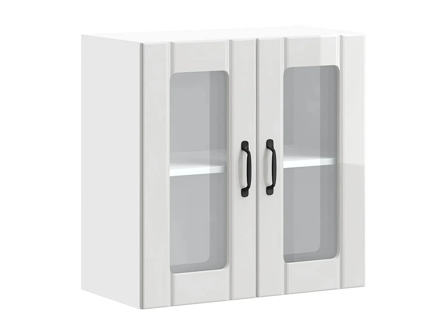 Armoire murale de cuisine avec porte vitrée "Lucca" Bois d'ingénierie blanc brillant