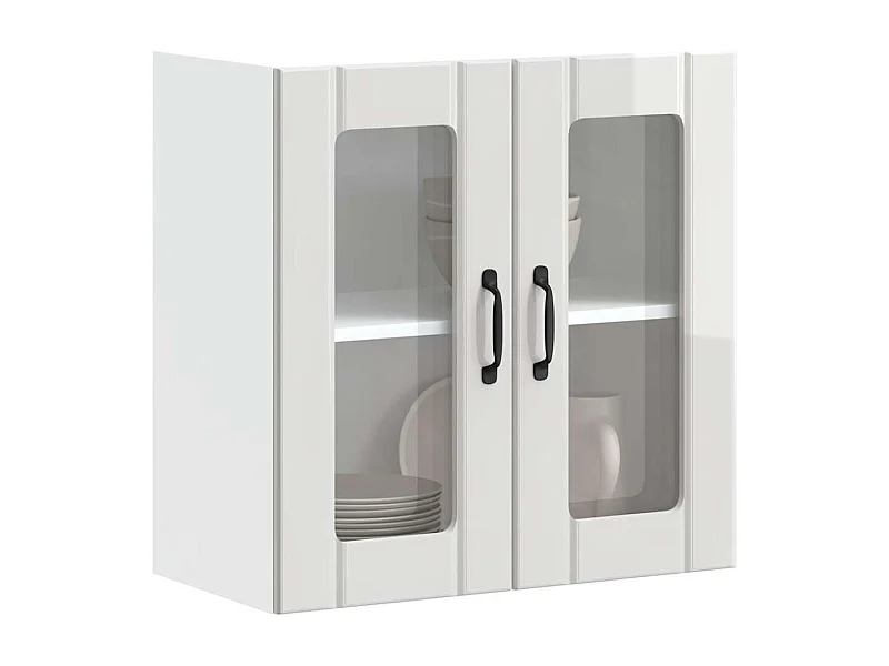 Armoire murale de cuisine avec porte vitrée "Lucca" Bois d'ingénierie blanc brillant