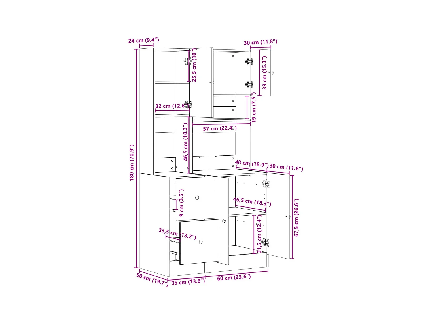 Armoire de cuisine chêne fumé 95x50x180 cm bois d'ingénierie