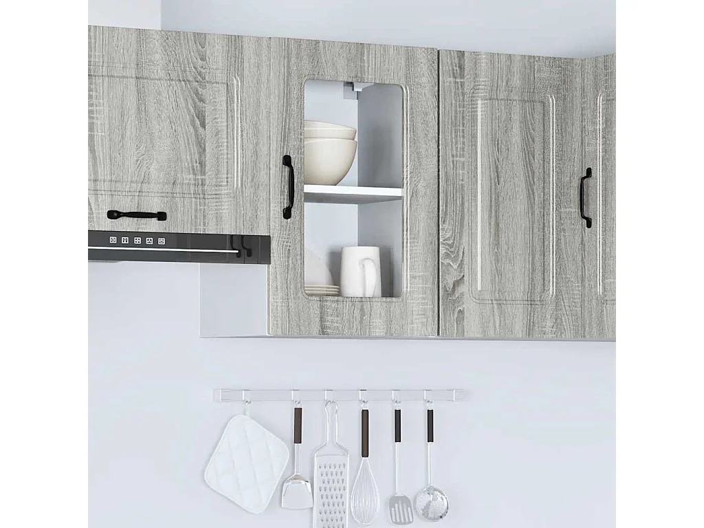Armoire murale de cuisine avec porte vitrée "Kalmar" Bois d'ingénierie gris Sonoma