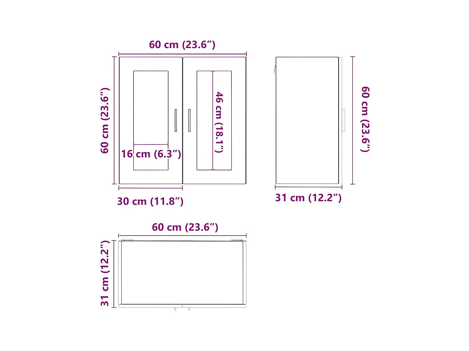 Küchen-Hängeschrank mit Glastür Porto Schwarz