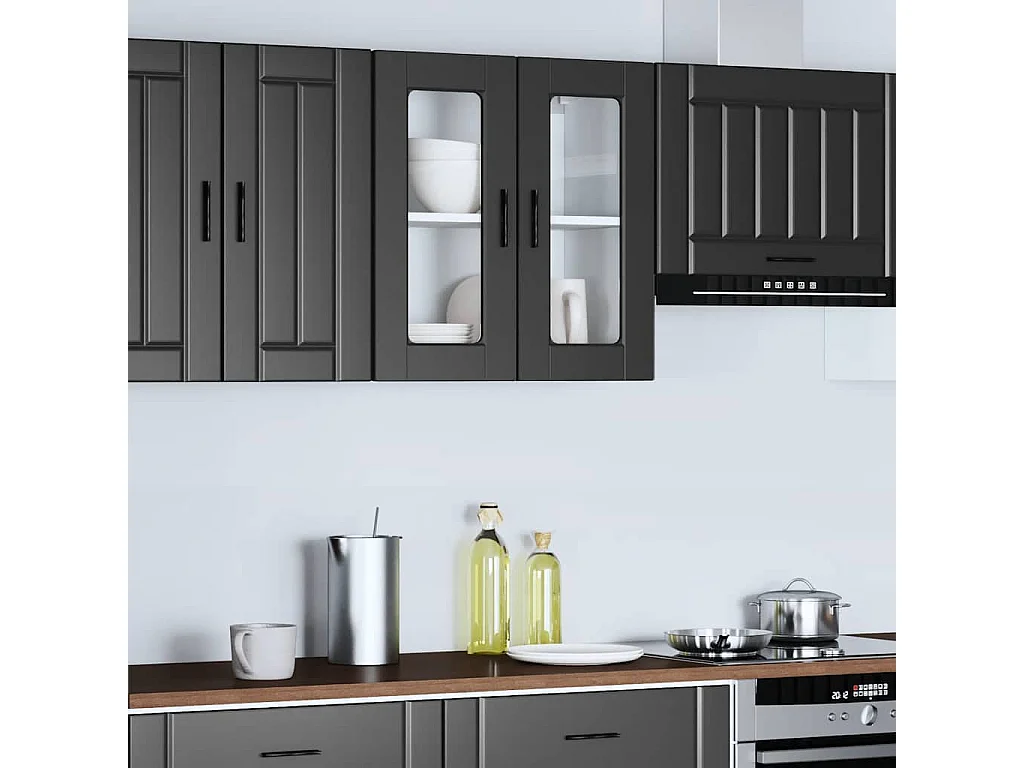 Armoire murale de cuisine avec porte en verre Porto noir