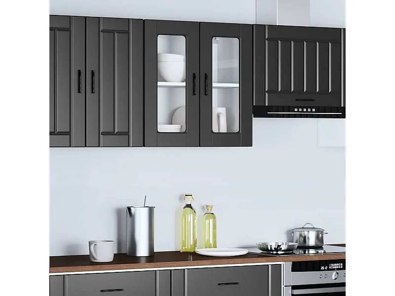 Küchen-Hängeschrank mit Glastür Porto Schwarz