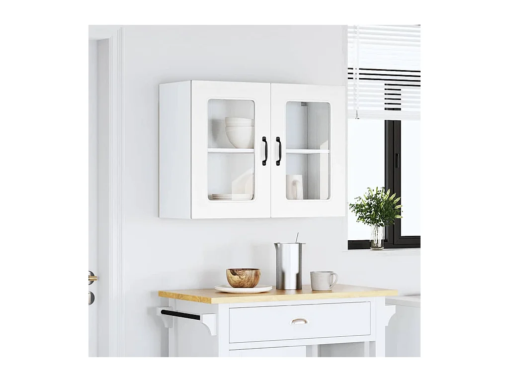 Keukenwandkast met glazen deur Kalmar bewerkt hout wit