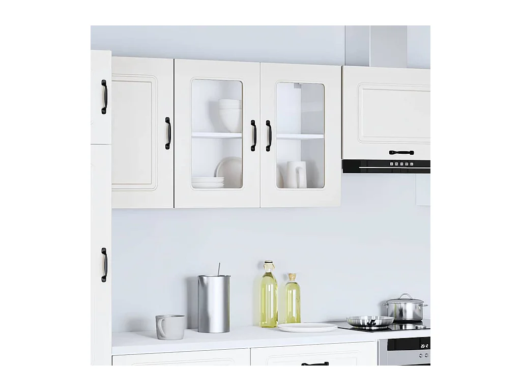 Keukenwandkast met glazen deur Kalmar bewerkt hout wit