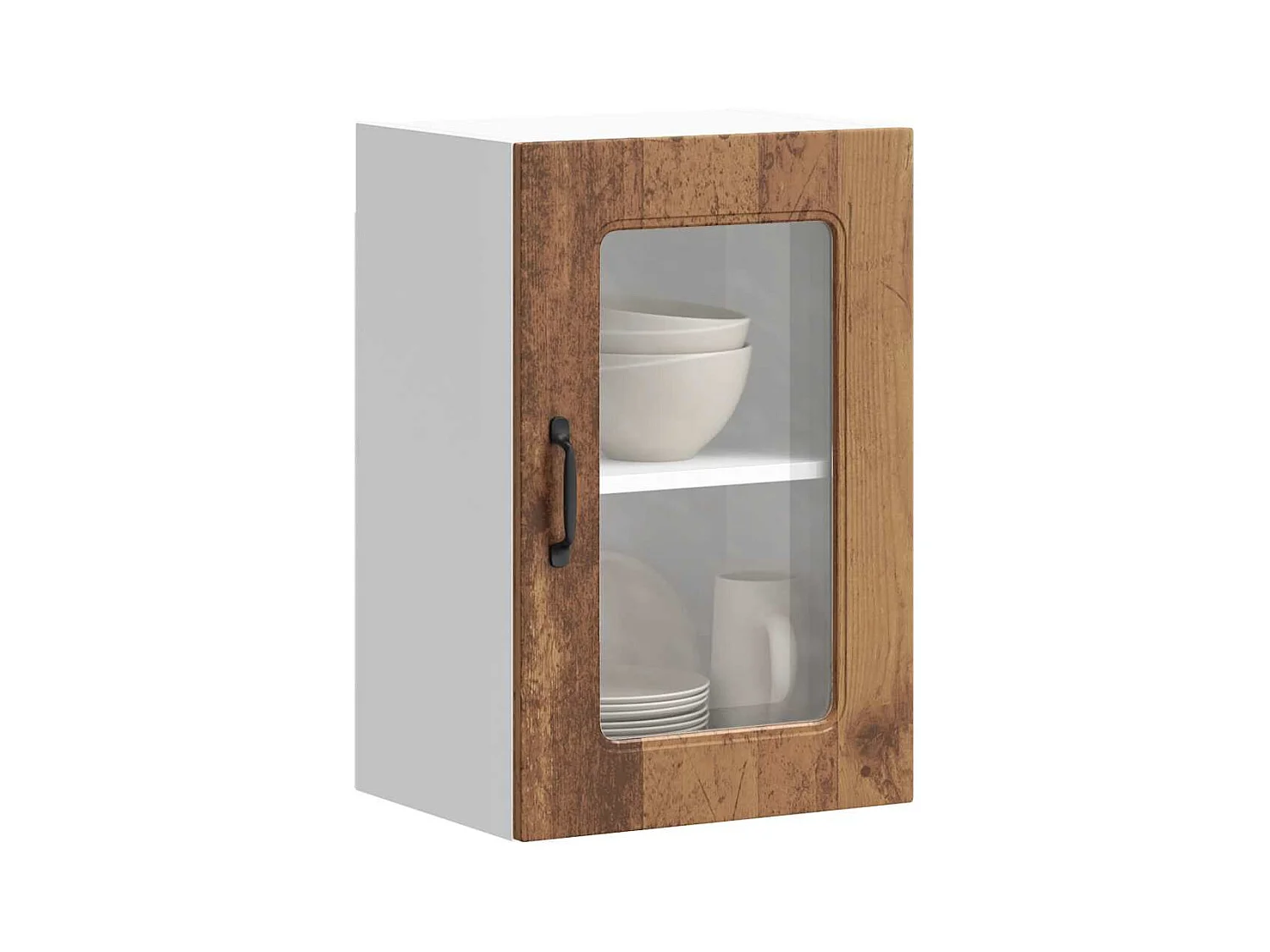 Keukenwandkast met glazen deur Kalmar bewerkt hout oud houtkleurig