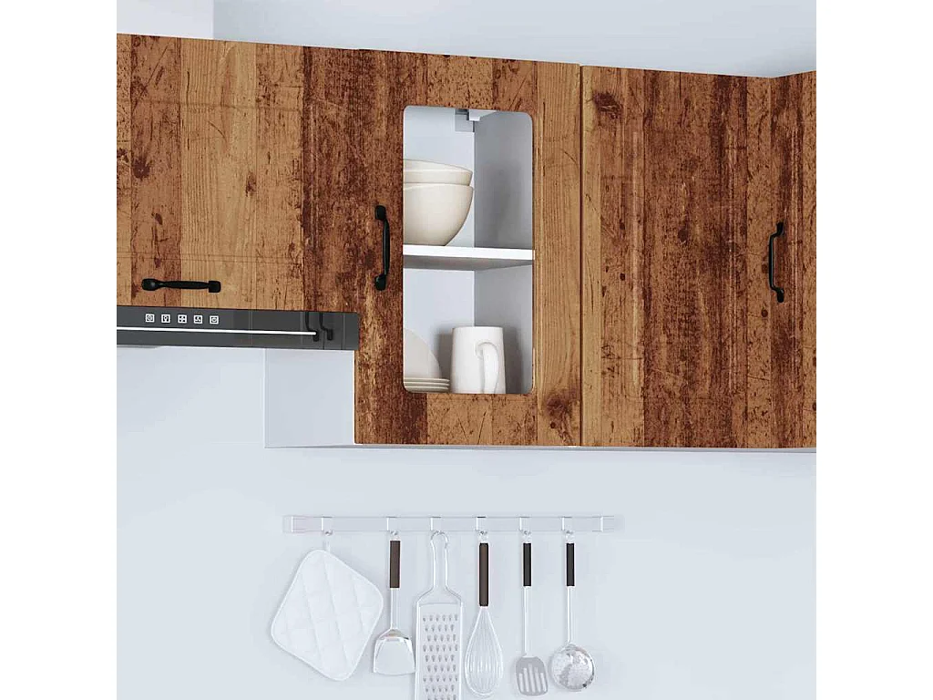 Keukenwandkast met glazen deur Kalmar bewerkt hout oud houtkleurig