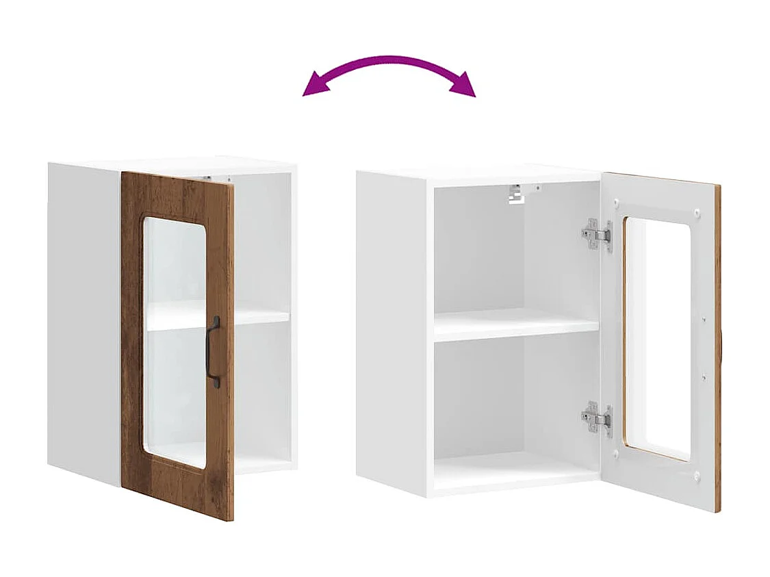 Armario de cocina de pared con puerta de cristal "Kalmar" de, madera de ingeniería envejecida