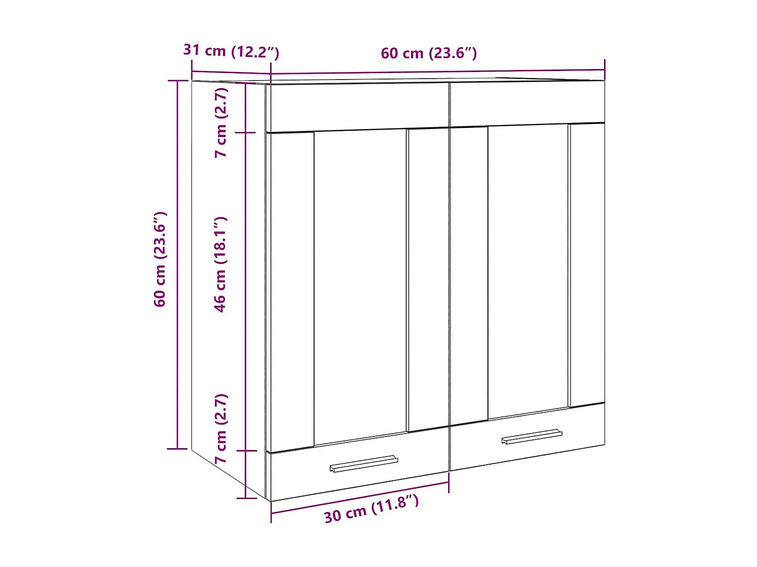 Armoire murale de cuisine "Lyon" avec porte vitrée Bois ancien 60 x 31 x 60 cm