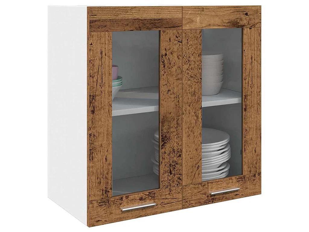 Armoire murale de cuisine "Lyon" avec porte vitrée Bois ancien 60 x 31 x 60 cm