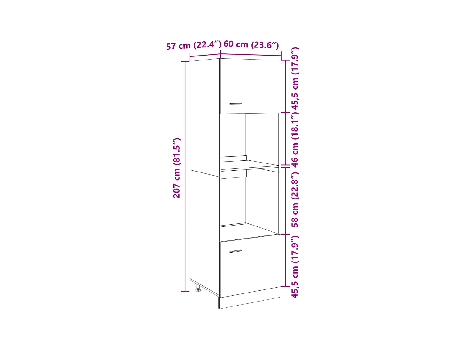 Meuble micro-ondes "Lyon" Chêne Sonoma 60 x 57 x 207 cm Bois d'ingénierie