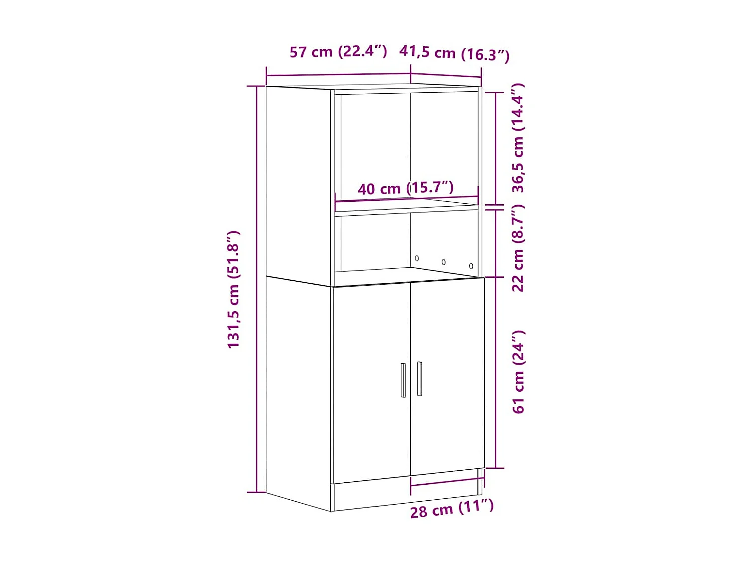 Keukenkast 57x41,5x131,5 cm bewerkt hout grijs sonoma eiken