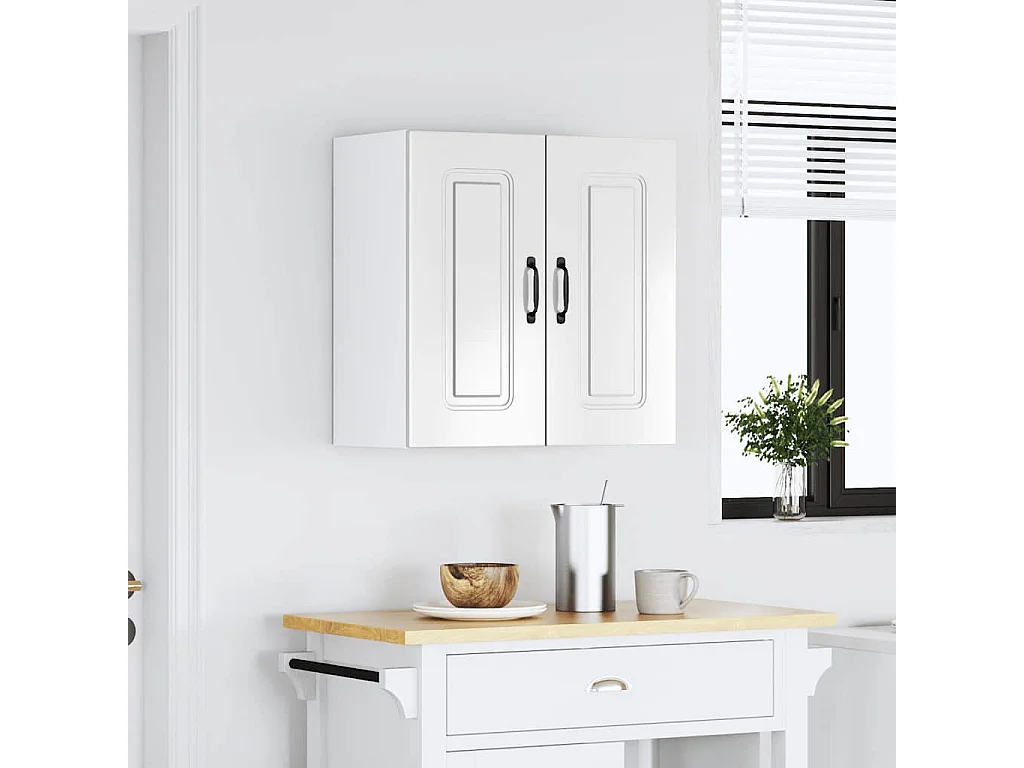 Armoire murale de cuisine Kalmar blanc brillant bois ingénierie