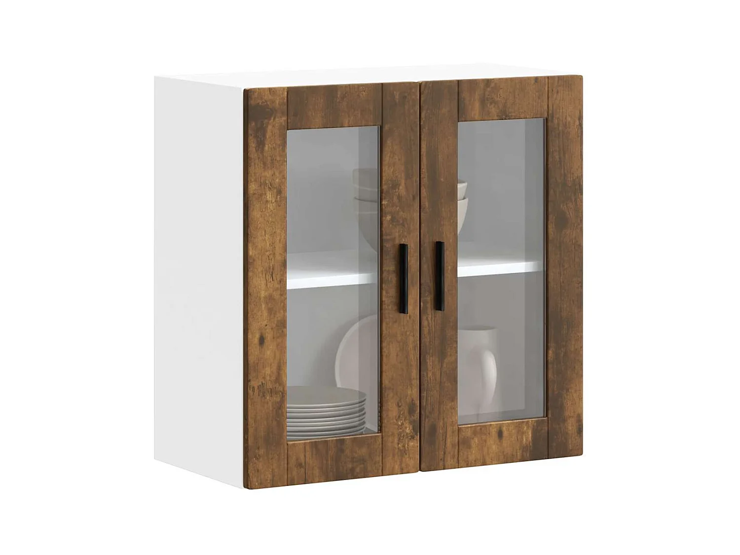 Armoire murale de cuisine avec porte en verre Porto chêne fumé