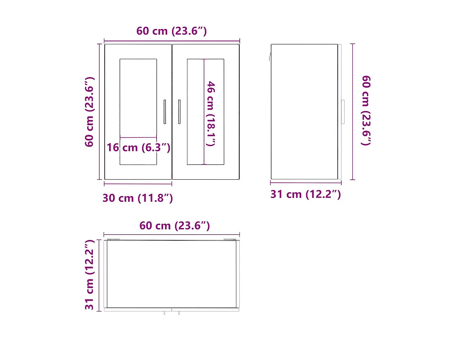 Armoire murale de cuisine avec porte en verre Porto chêne fumé