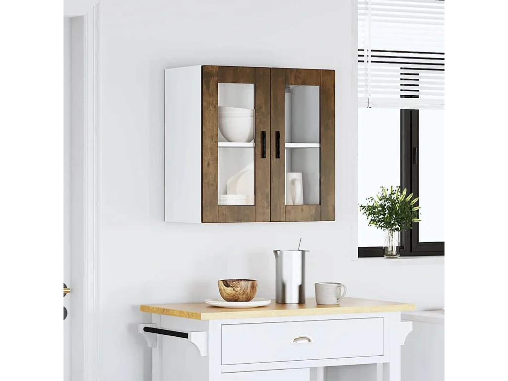 Armoire murale de cuisine avec porte en verre Porto chêne fumé