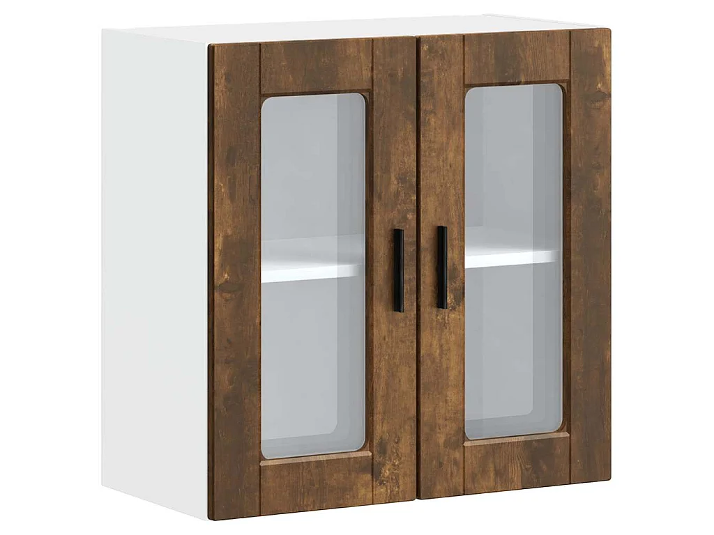 Armoire murale de cuisine avec porte en verre Porto chêne fumé