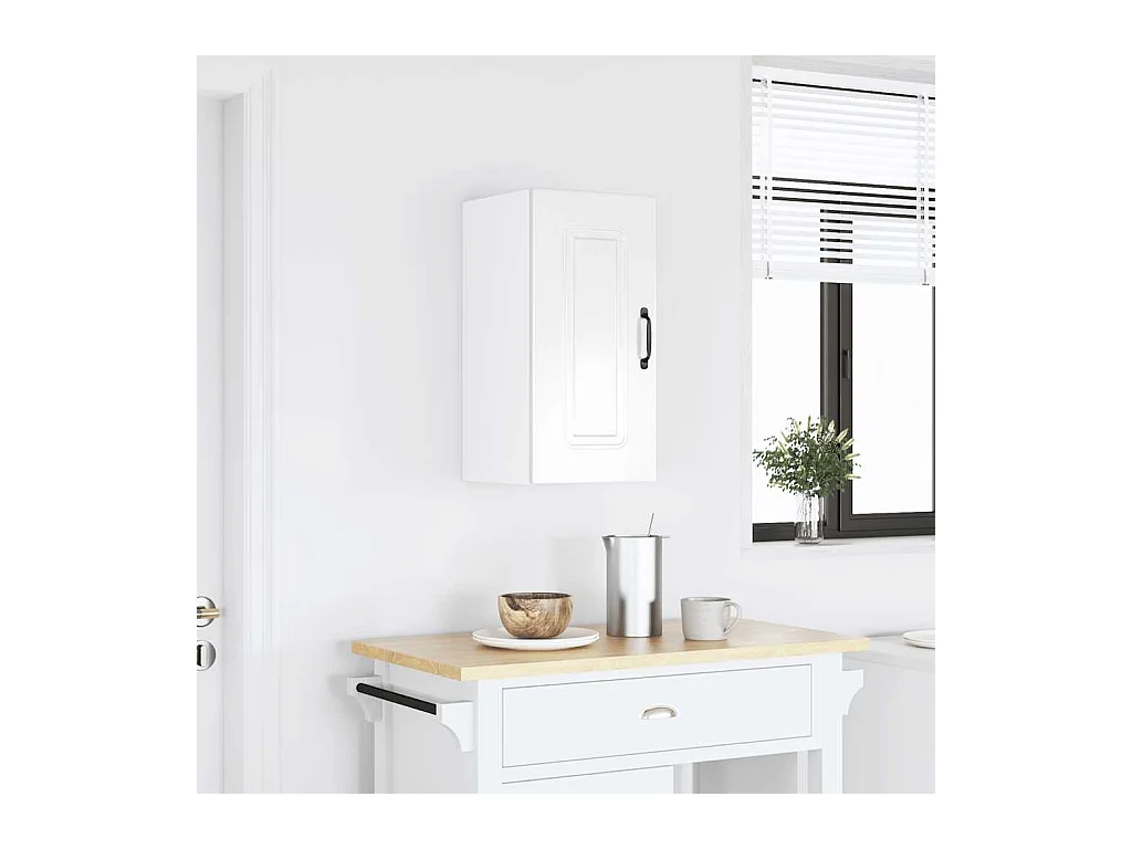 Armoire murale de cuisine Kalmar blanc brillant bois ingénierie