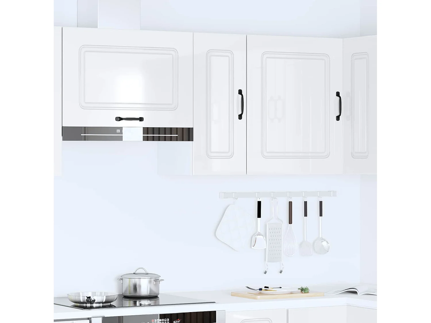 Armoire murale de cuisine Kalmar blanc brillant bois ingénierie