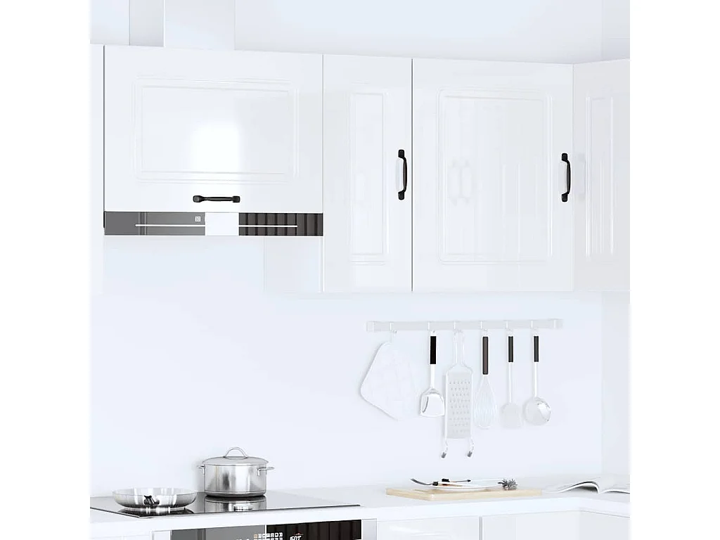 Armoire murale de cuisine Kalmar blanc brillant bois ingénierie
