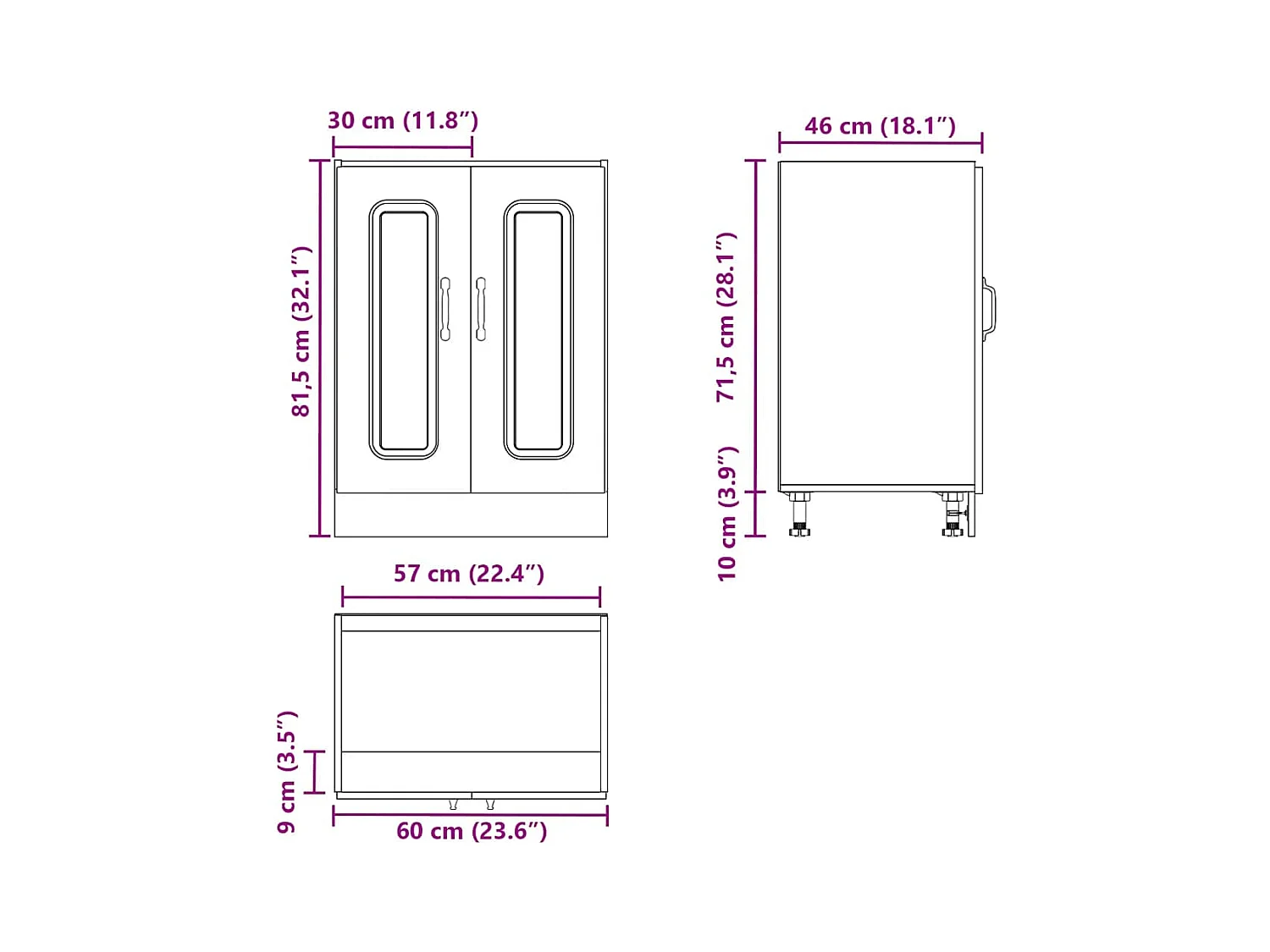 Meuble bas pour évier Kalmar blanc brillant 60x46x81,5 cm