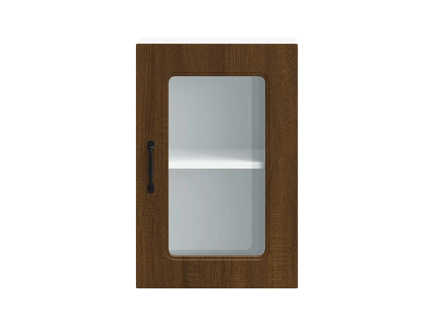 Keukenwandkast met glazen deur bewerkt hout bruin eikenkleur