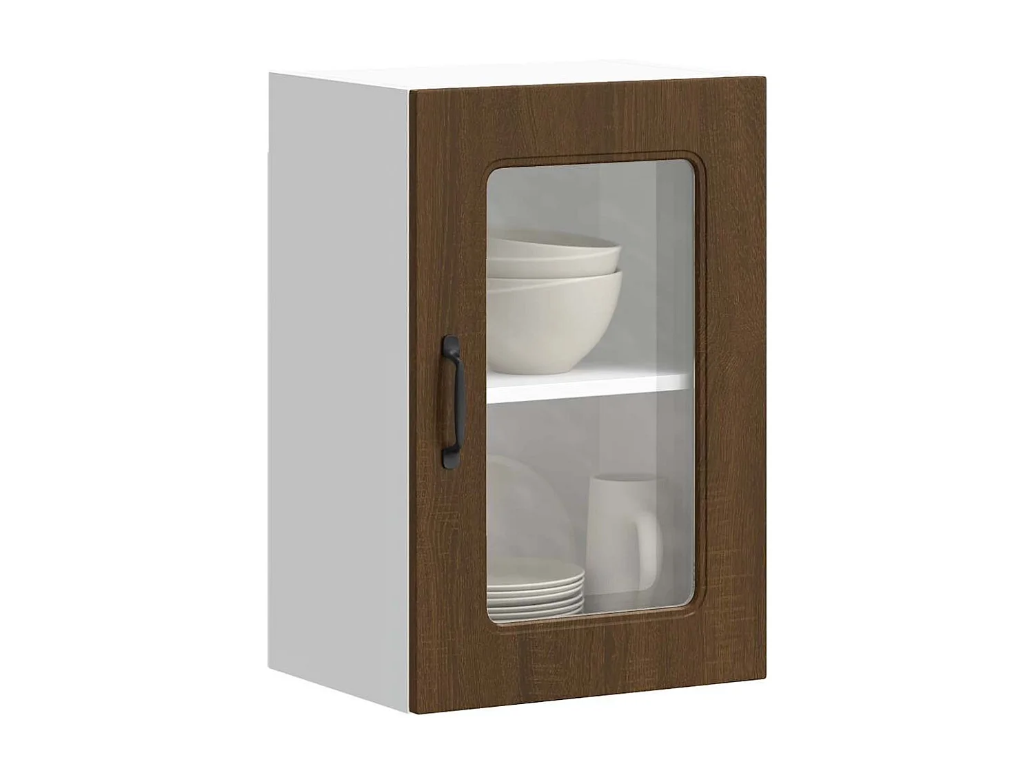 Armoire murale de cuisine et porte en verre Kalmar chêne marron