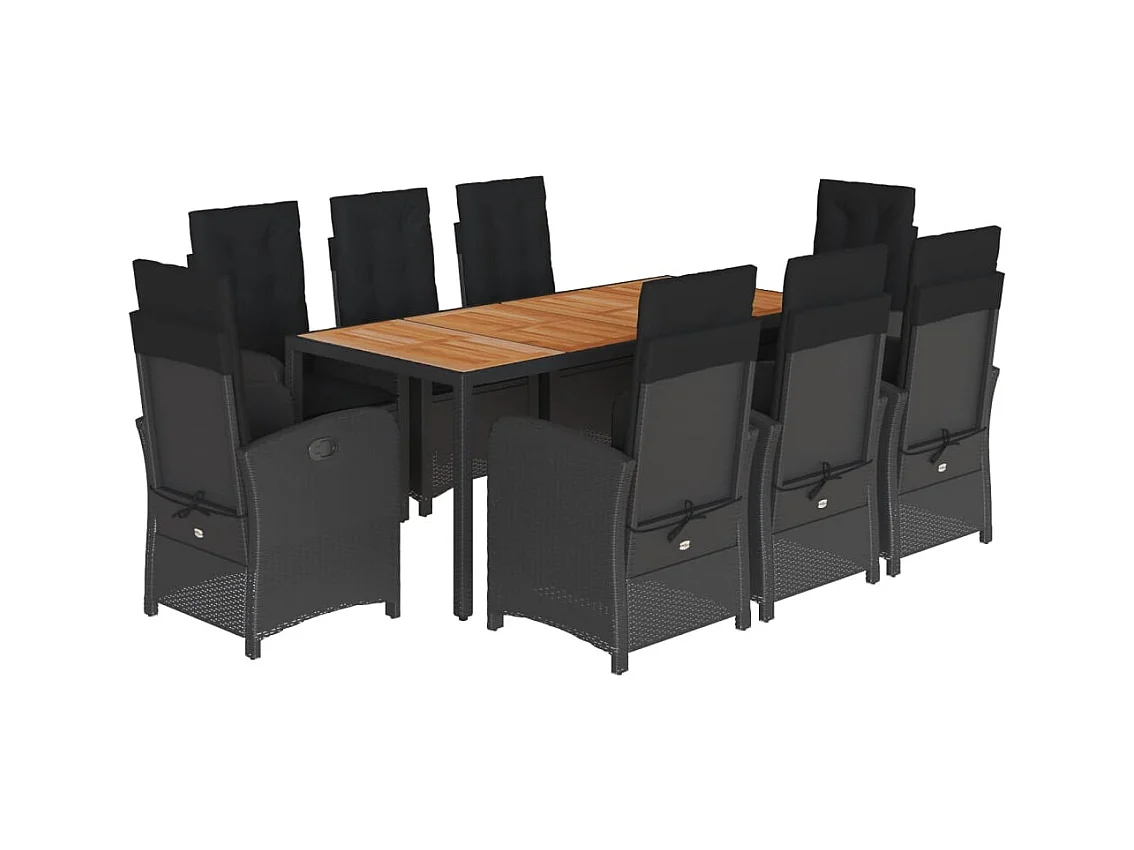 Ensemble à manger de jardin 9pcs coussins noir résine tressée