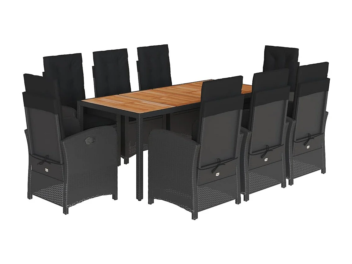 9-tlg. Garten-Essgruppe mit Kissen Schwarz Poly Rattan