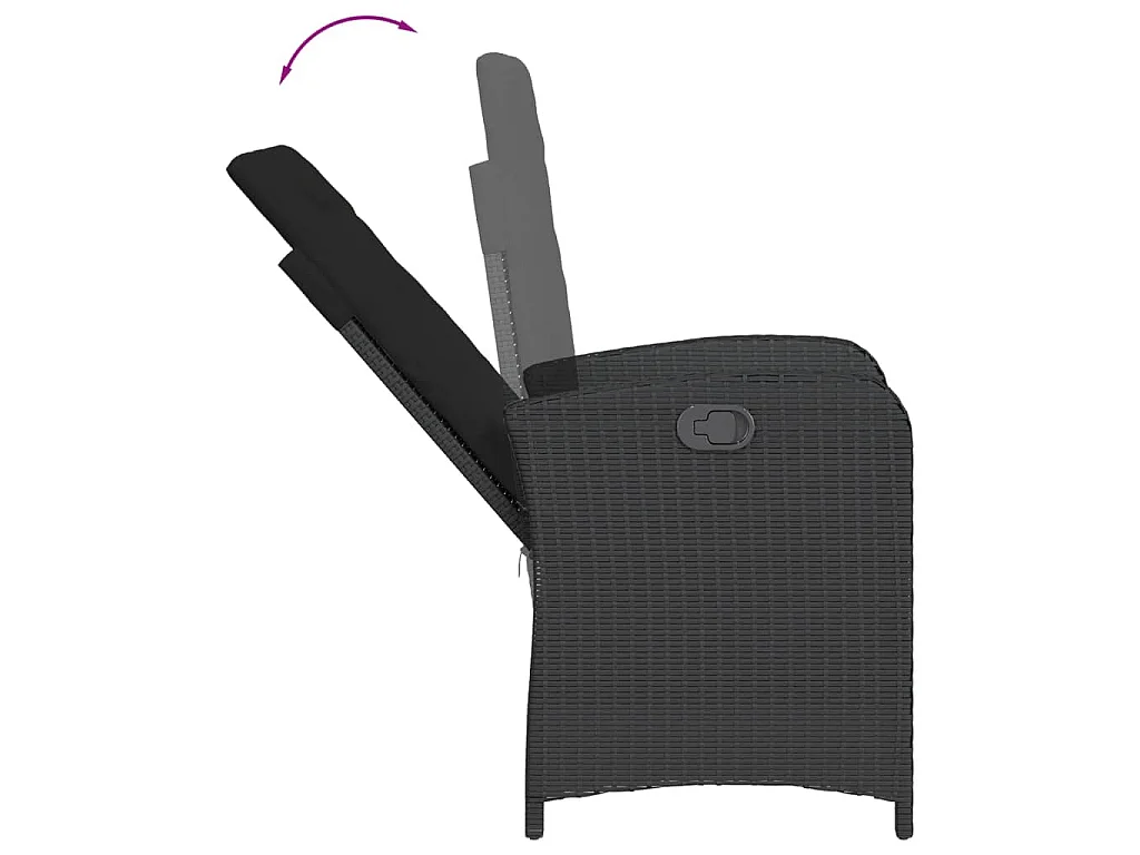 Set da Pranzo da Giardino 9 pz con Cuscini Nero in Polyrattan