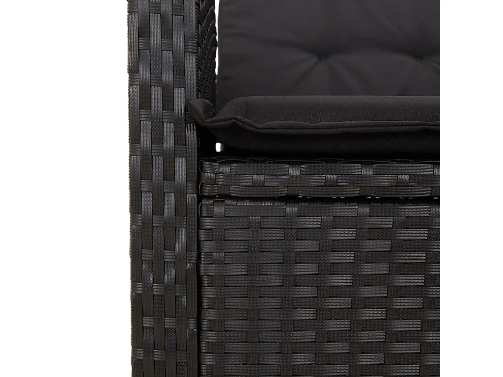 Set da Pranzo da Giardino 9 pz con Cuscini Nero in Polyrattan