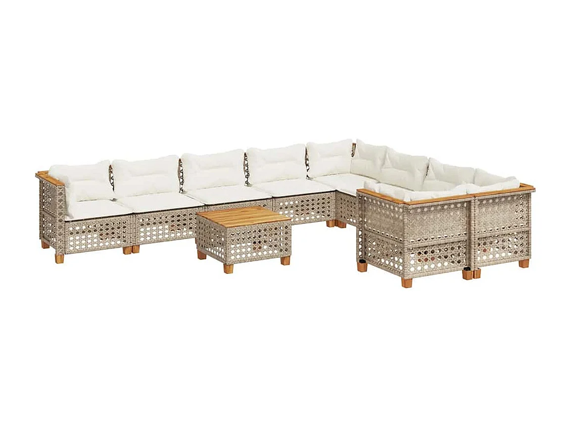 Salon de jardin avec coussins 10 pcs beige résine tressée